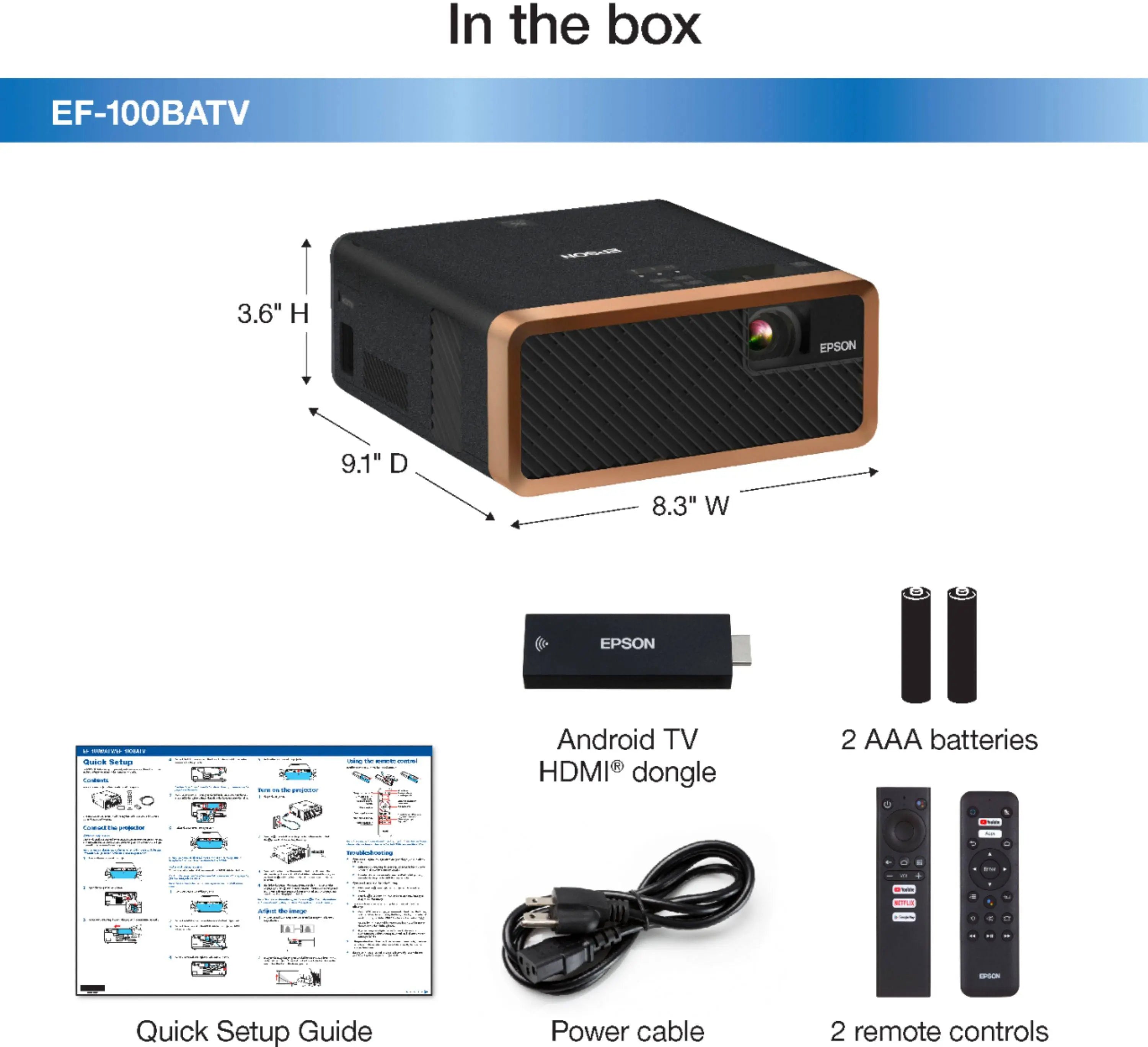 Epson EF-100 Home Theater Laser 3LCD Projector with Android TV Wireless Adapter (Black)