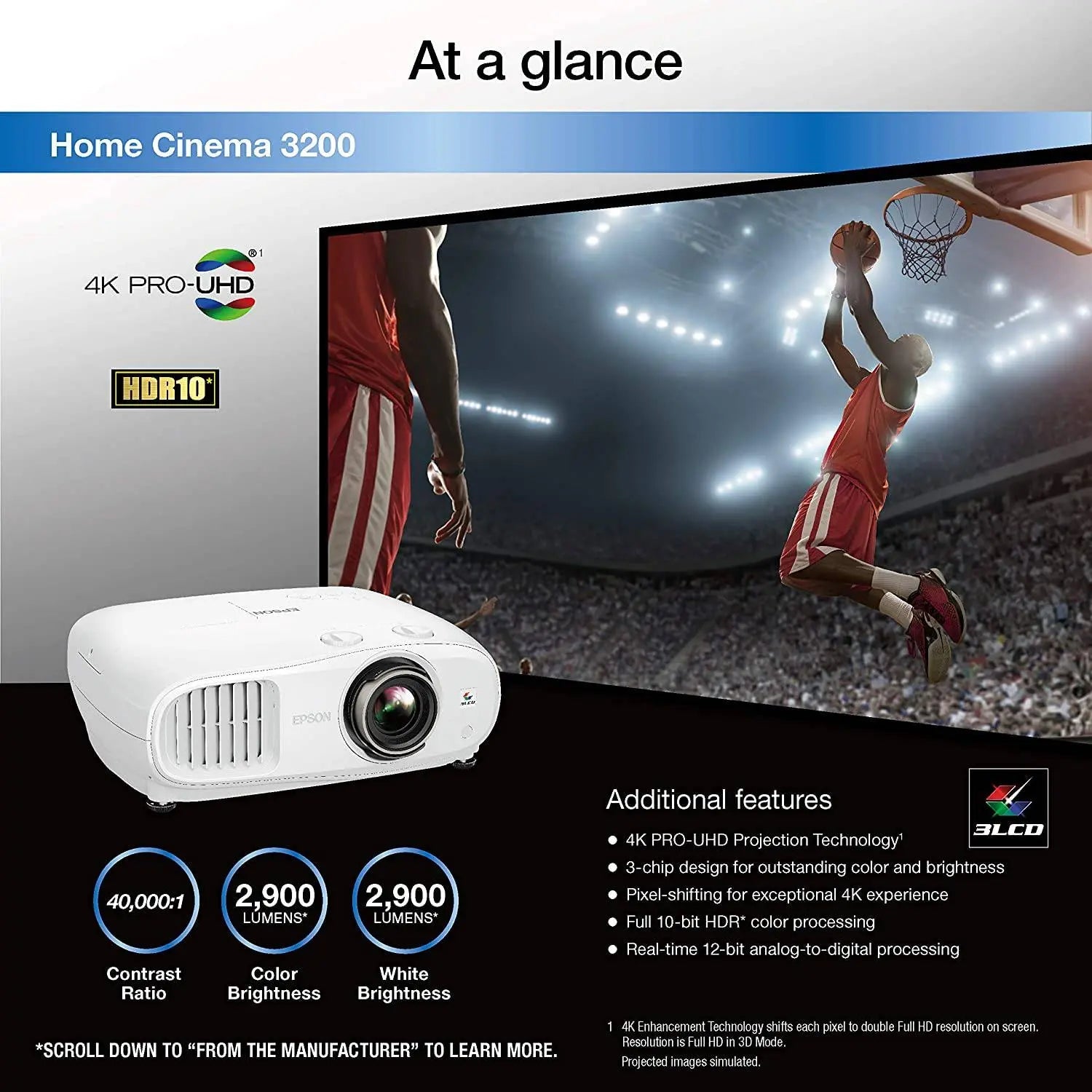 Epson Home Cinema 3200 HDR Pixel-Shift 4K UHD 3LCD Home Theater Projector